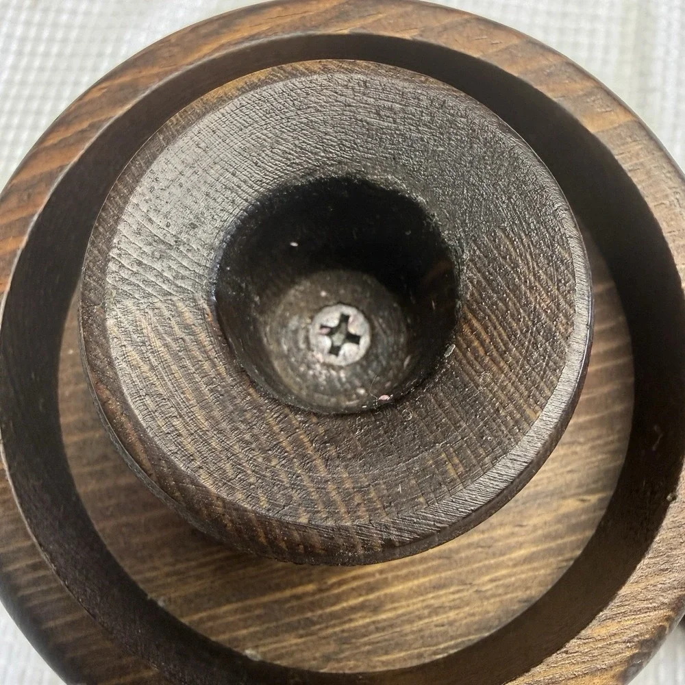 Set 2 Vintage Wooden Pedestal Taper Candlestick Holders 6